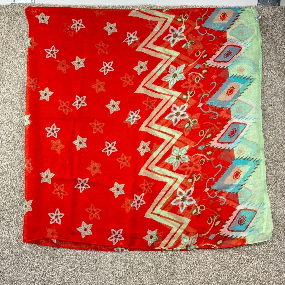 Womens Square Scarf Red Floral Chevron Geometric Sheer Boho Festival 36
